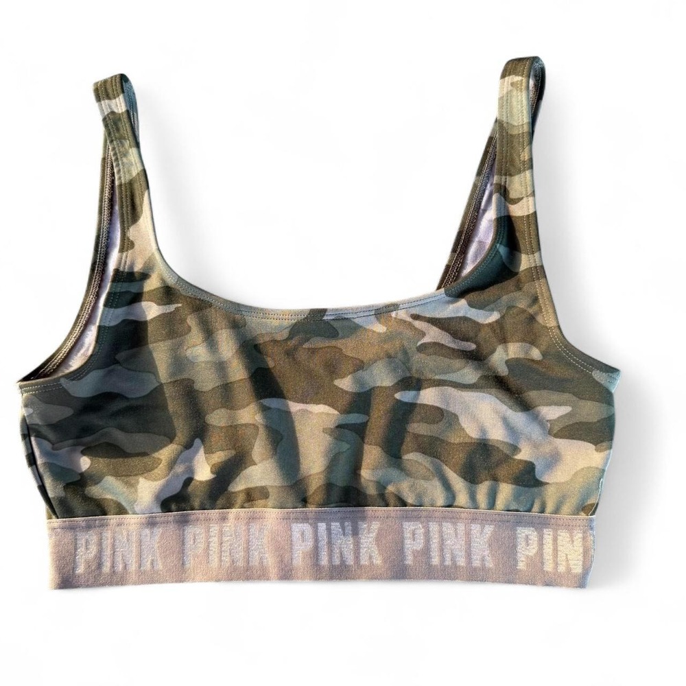 Victoria's Secret PINK Camo Sports Bra Olive Green Camouflage Lounge Bralette